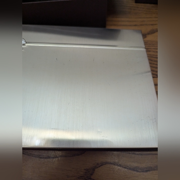 READ .Papyrus Guest book and pen with stand set.  Silver tone with Brown velour. - Picture 3 of 11